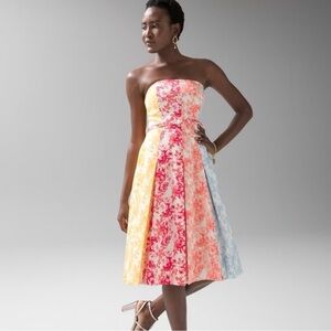 Strapless Multi-Color Floral Midi Dress